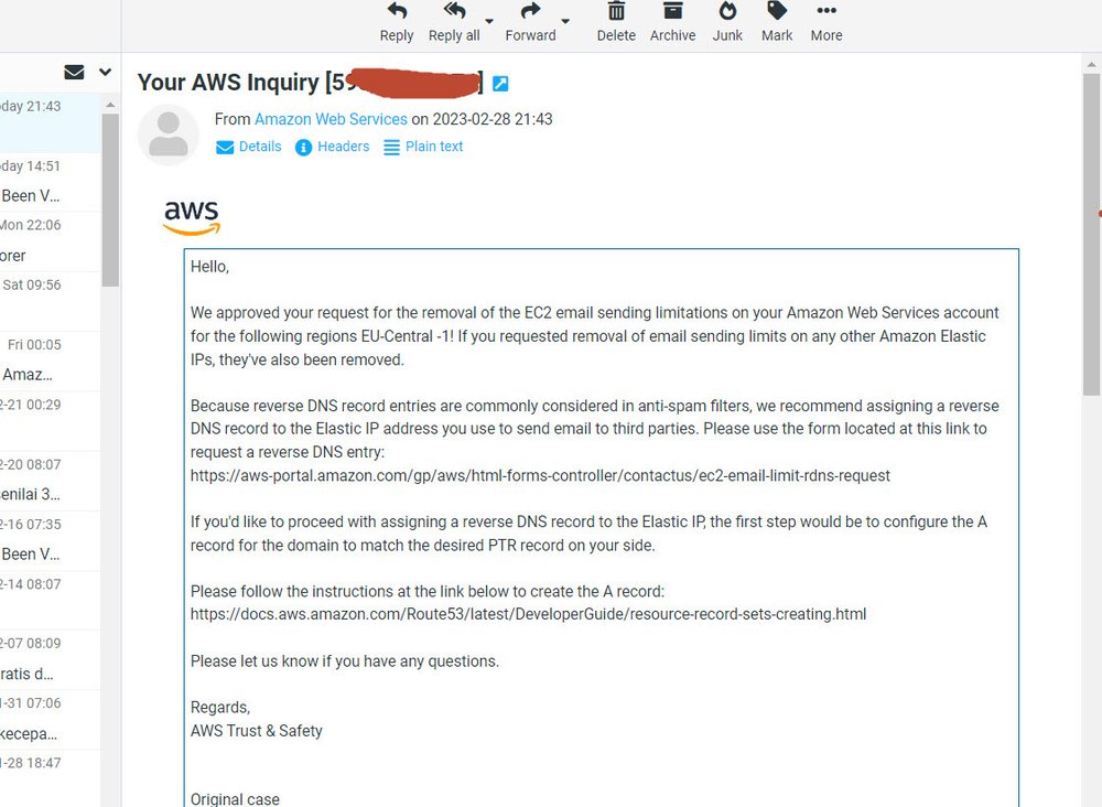 AWS EC2 port 25 approval, EU Central region